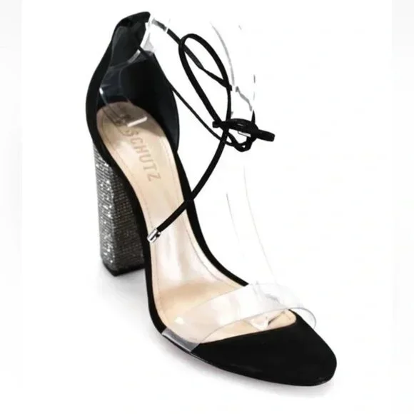 New! Schutz black lace up heels with rhinestone heels, size 8 - Picture 3 of 5